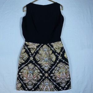 Jay Herbert Black Metallic Lame Brocade Wool Crepe Sheath Mini Dress Size 16